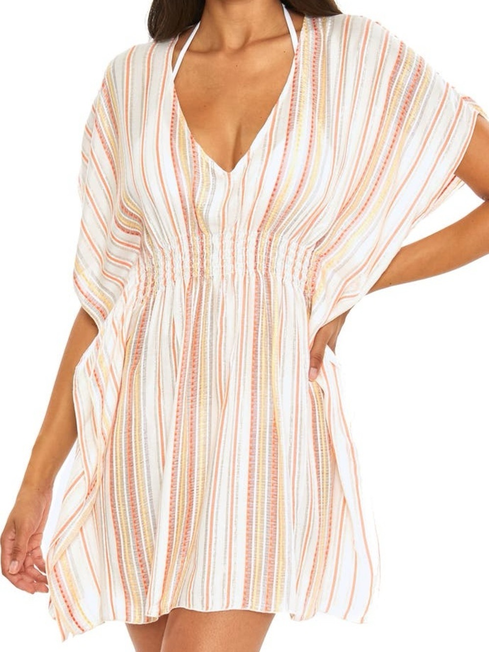 Becca Radiance Woven Cover-Up Tunic Striped V-Neck Xs Beach Swim